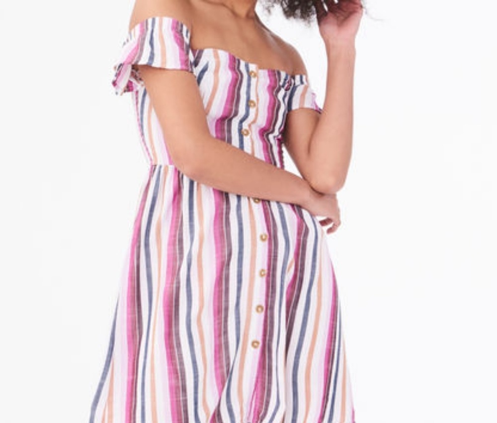 STRIPED OFF-THE-SHOULDER DRESS